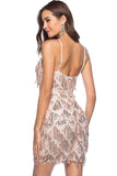 Champagne Fringe Espagueti de lentejuelas Straps Vestido de cóctel