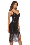 Espagueti de lentejuelas negras Straps Fringe Cocktail Dress