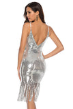 Espagueti de lentejuelas negras Straps Fringe Cocktail Dress