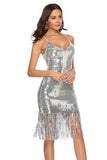 Espagueti de lentejuelas negras Straps Fringe Cocktail Dress