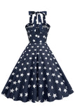 Vestido Vintage Halter Navy estilo retro