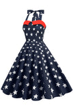 Vestido Vintage Halter Navy estilo retro