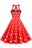 Vestido Vintage Halter Navy estilo retro