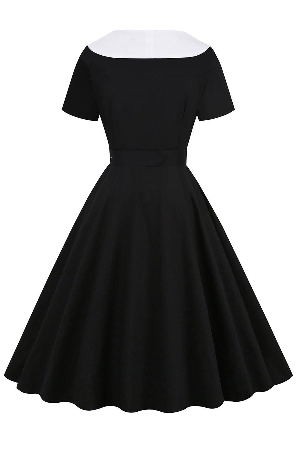 Vestido swing negro de la década de 1950 con cinturón