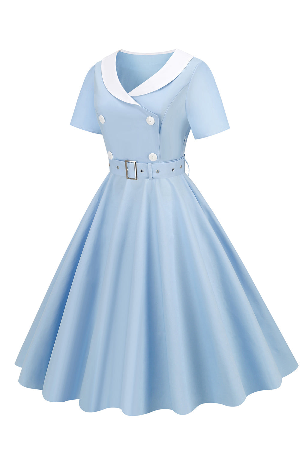 Vestido swing negro de la década de 1950 con cinturón