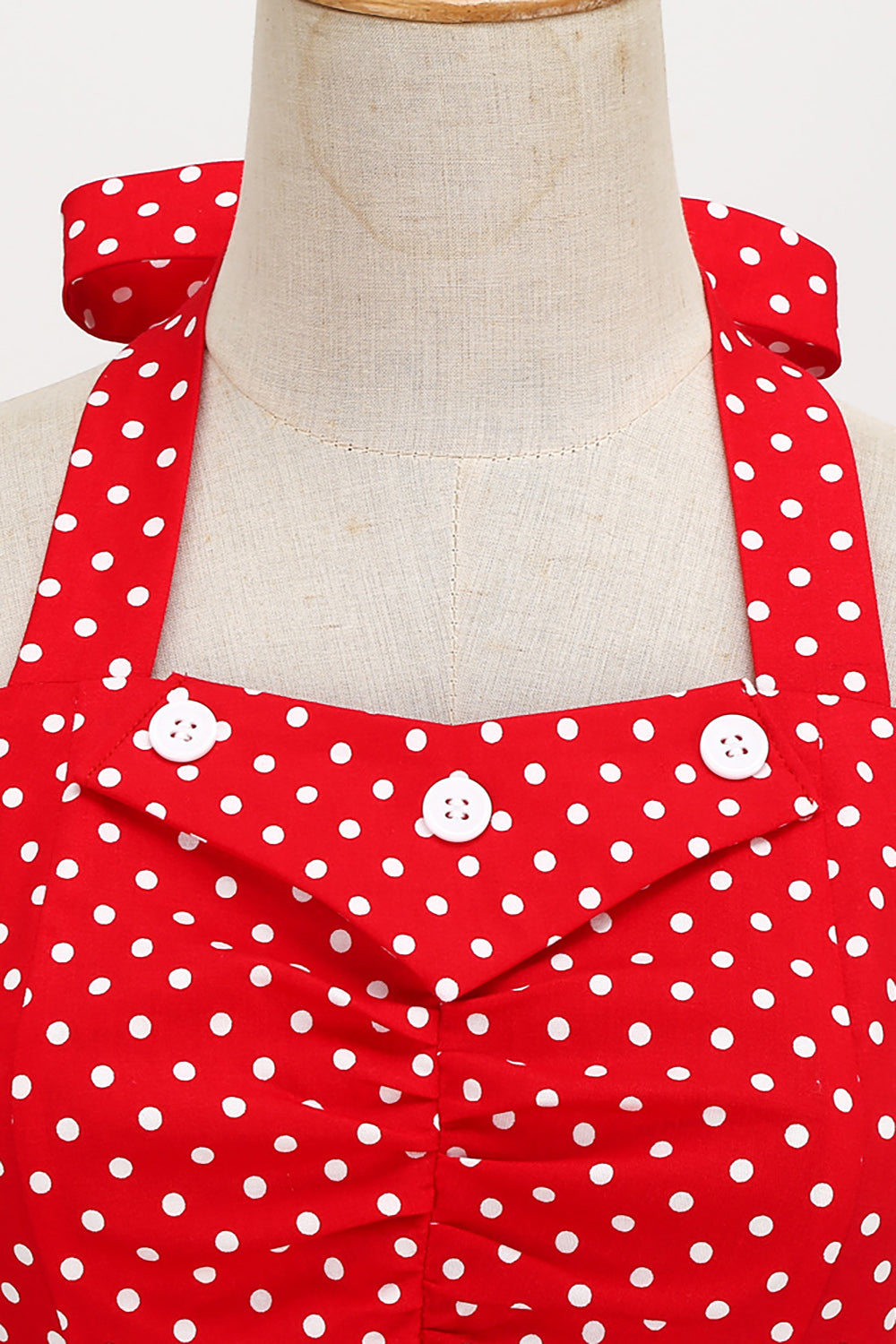 Estilo retro Halter Red Polka Dots Vestido de la década de 1950