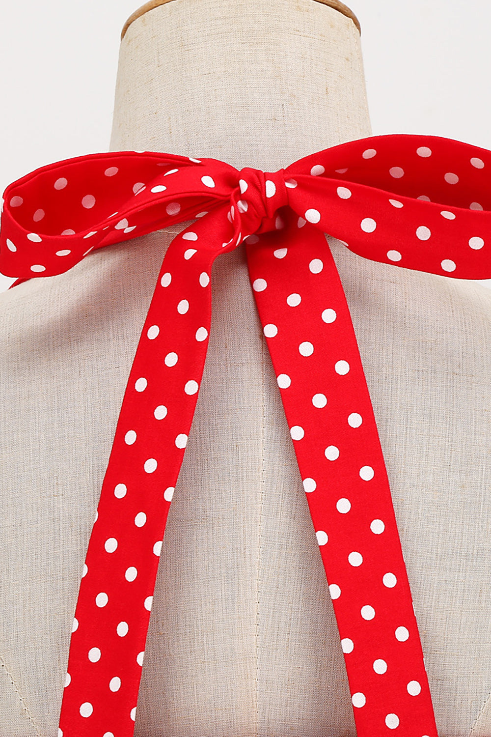 Estilo retro Halter Red Polka Dots Vestido de la década de 1950
