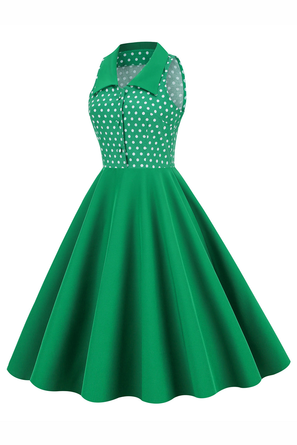 Cuello de solapa verde Lunares Swing 1950s Vestido