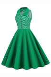 Cuello de solapa verde Lunares Swing 1950s Vestido