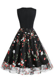 Vestido Negro Vintage de 1950 Con Bordado