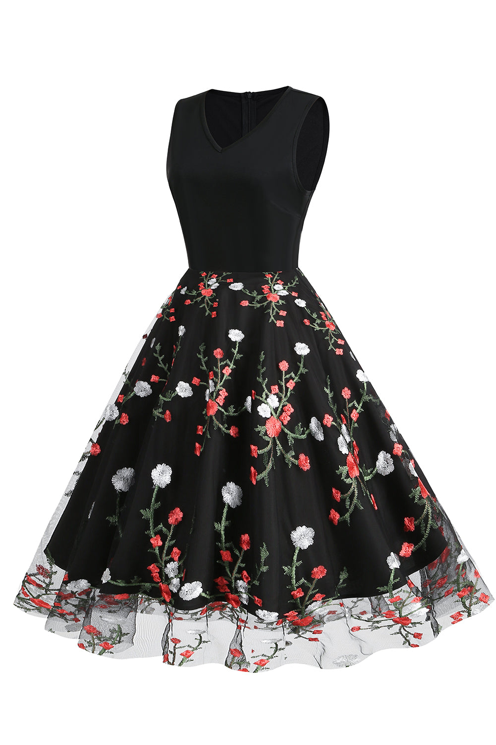 Vestido Negro Vintage de 1950 Con Bordado