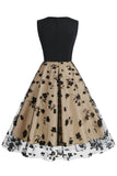 Vestido Negro Vintage de 1950 Con Bordado