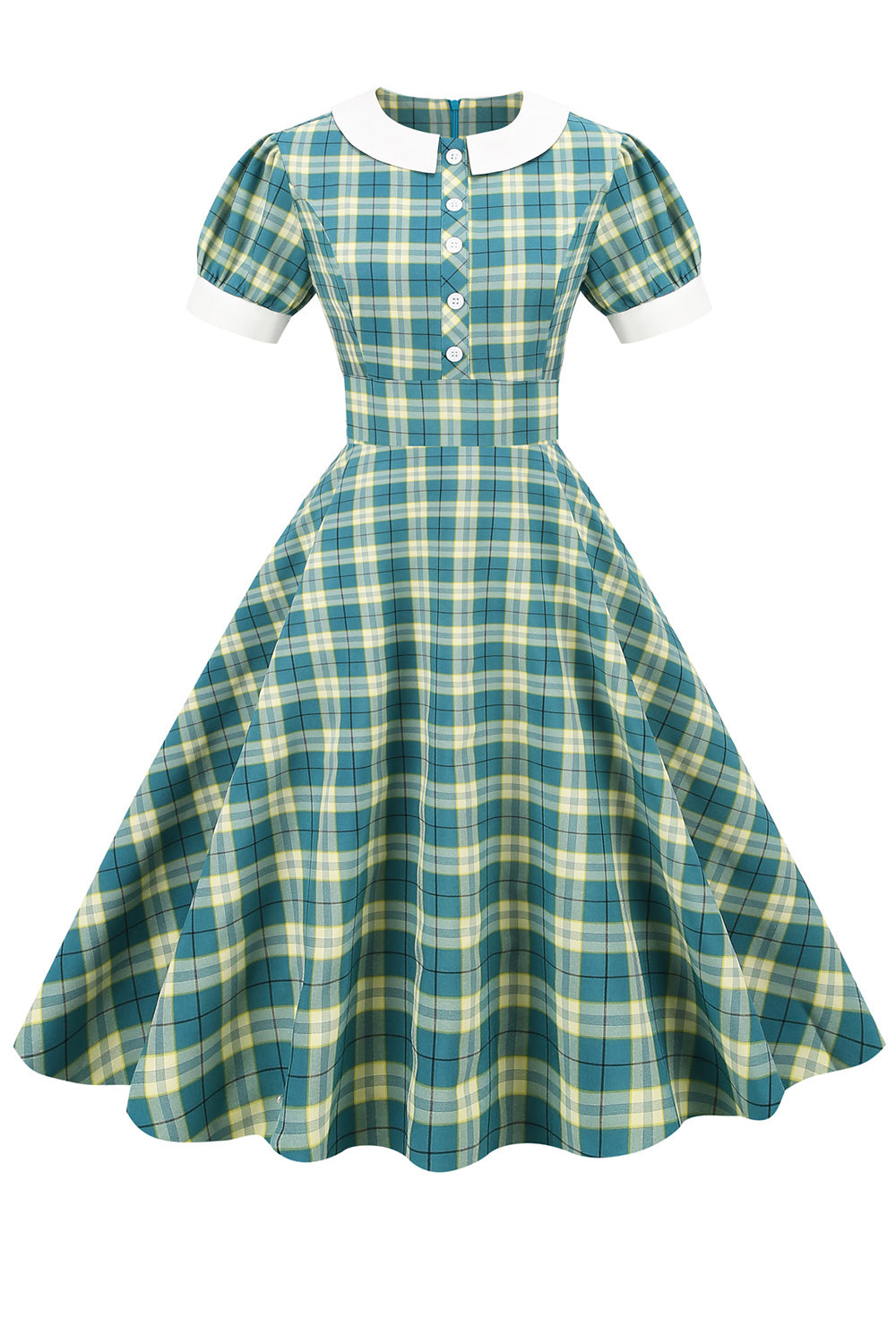 Verde Vestido de 1950 A Cuadros
