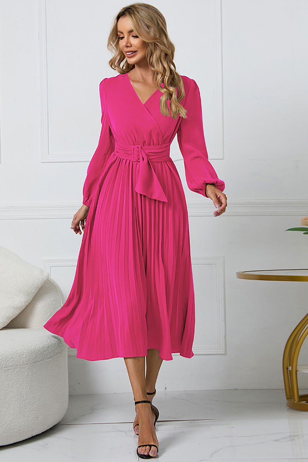 Vestido Casual con Volantes Verde Manga Larga
