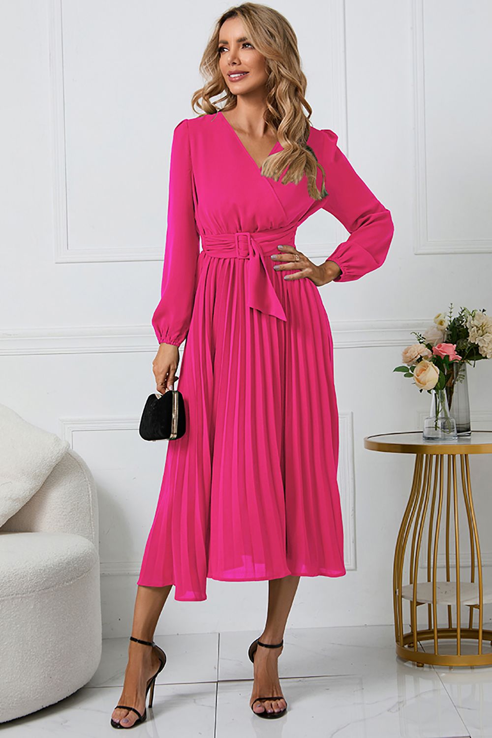 Vestido Casual con Volantes Verde Manga Larga