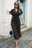 Negro Cuello en V Vestido Casual con Faja