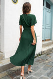 Negro Cuello en V Vestido Casual con Faja