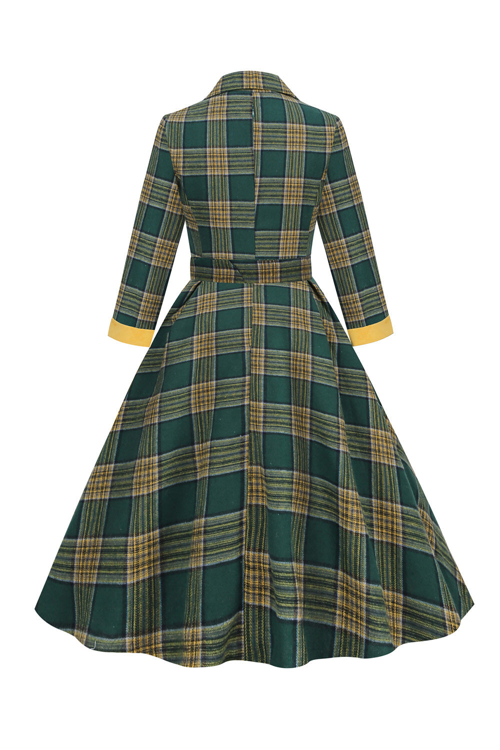 Verde V Cuello Vestido Vintage A Cuadros