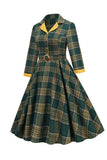 Verde V Cuello Vestido Vintage A Cuadros