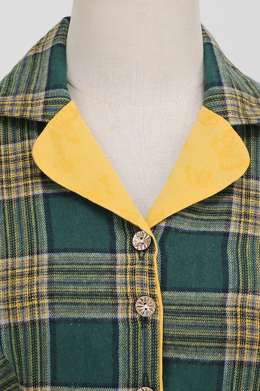 Verde V Cuello Vestido Vintage A Cuadros