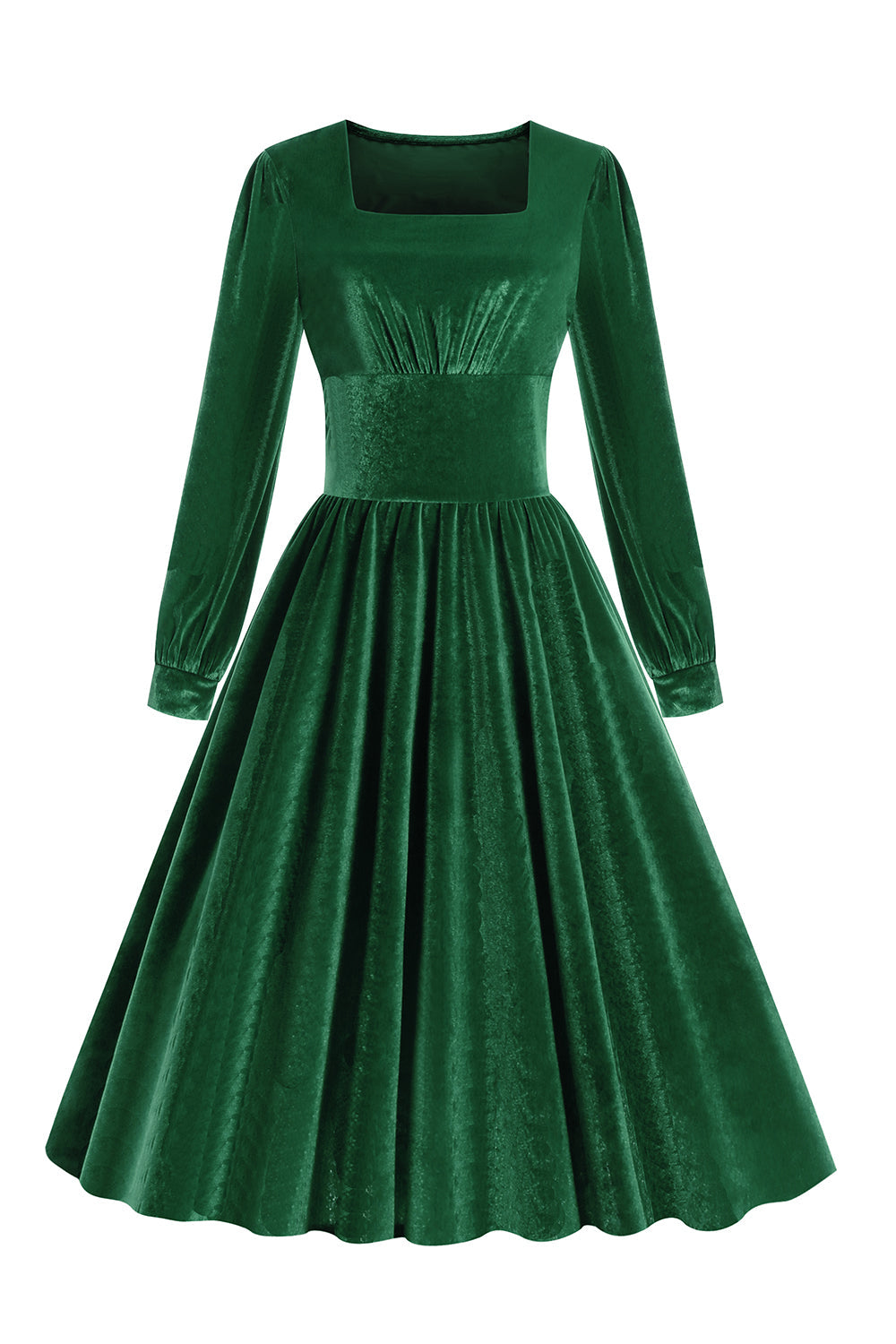 Vestido verde oscuro de terciopelo cuello cuadrado