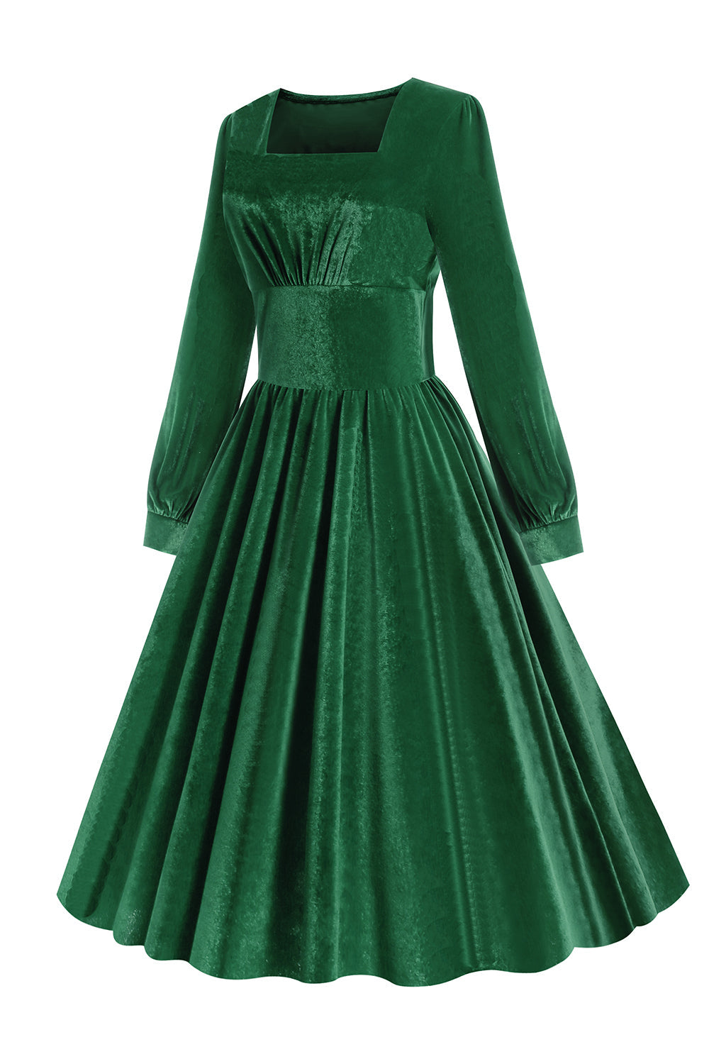 Vestido verde oscuro de terciopelo cuello cuadrado