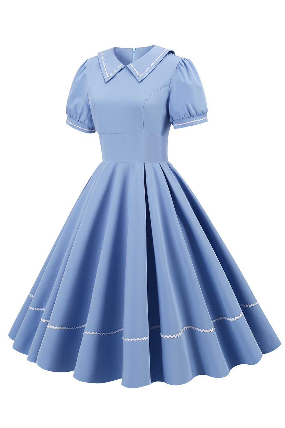 Vestido Azul Retro Mangas Cortas