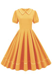 Vestido Azul Retro Mangas Cortas