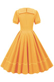 Vestido Azul Retro Mangas Cortas