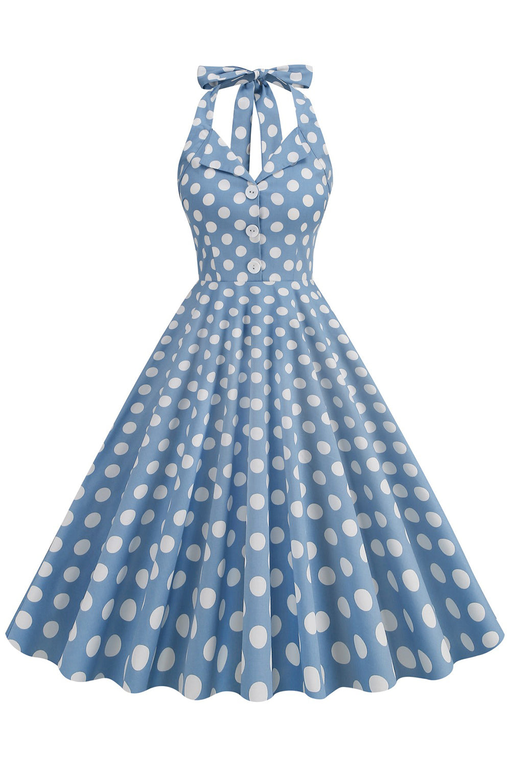 Lunares Azul Vestido de 1950 Halter