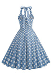 Lunares Azul Vestido de 1950 Halter
