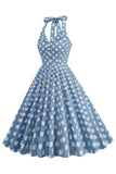 Lunares Azul Vestido de 1950 Halter