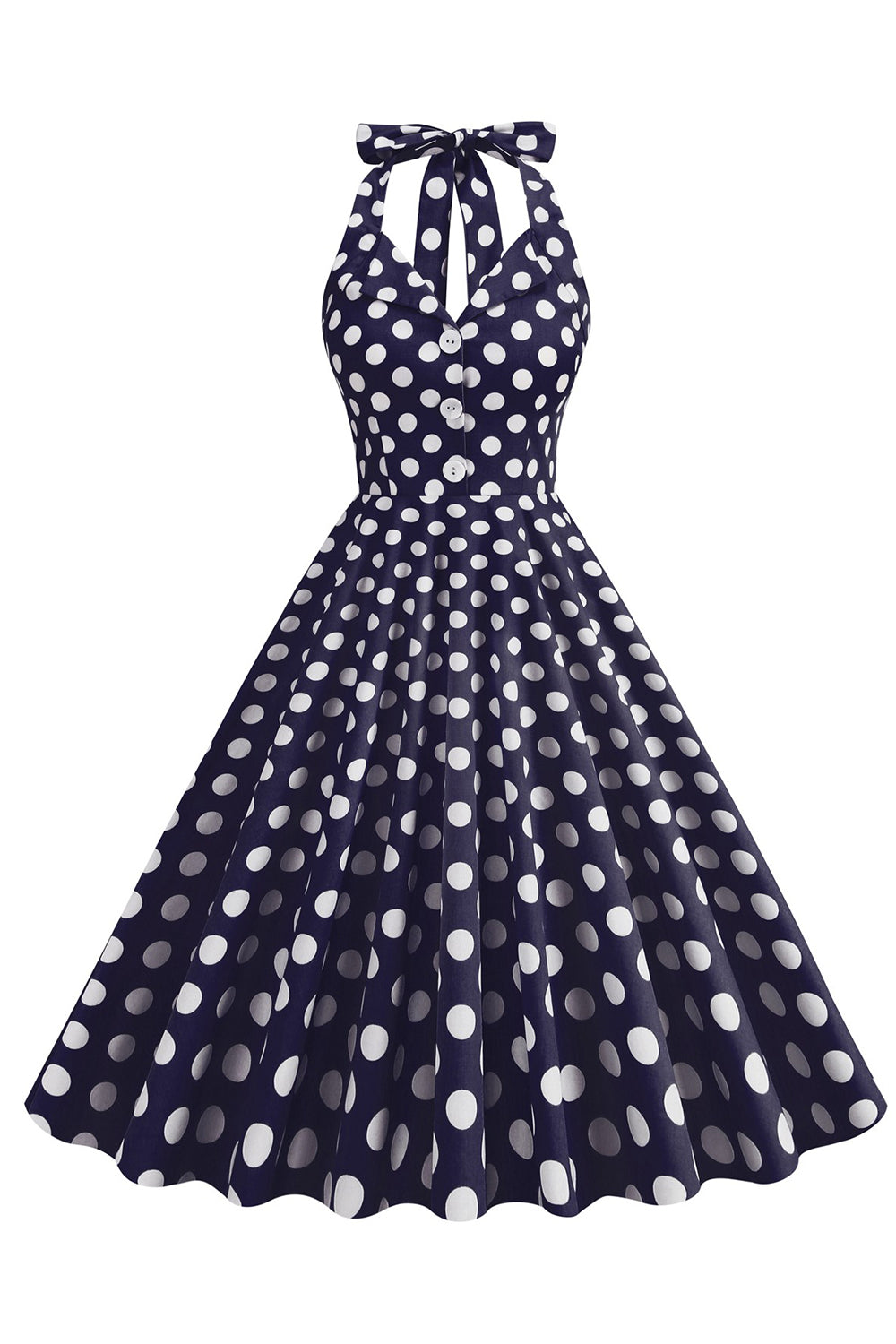 Lunares Azul Vestido de 1950 Halter