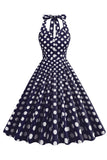 Lunares Azul Vestido de 1950 Halter