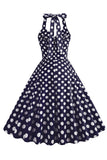 Lunares Azul Vestido de 1950 Halter