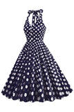 Lunares Azul Vestido de 1950 Halter