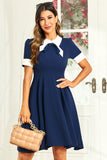 Azul Marino 1950s Vestido Con Pajarita