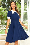 Azul Marino 1950s Vestido Con Pajarita