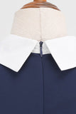 1950s Vestido Azul Marino A Línea