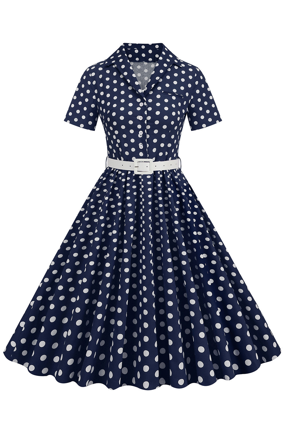 Cuello en V Azul Lunares 1950s Vestido