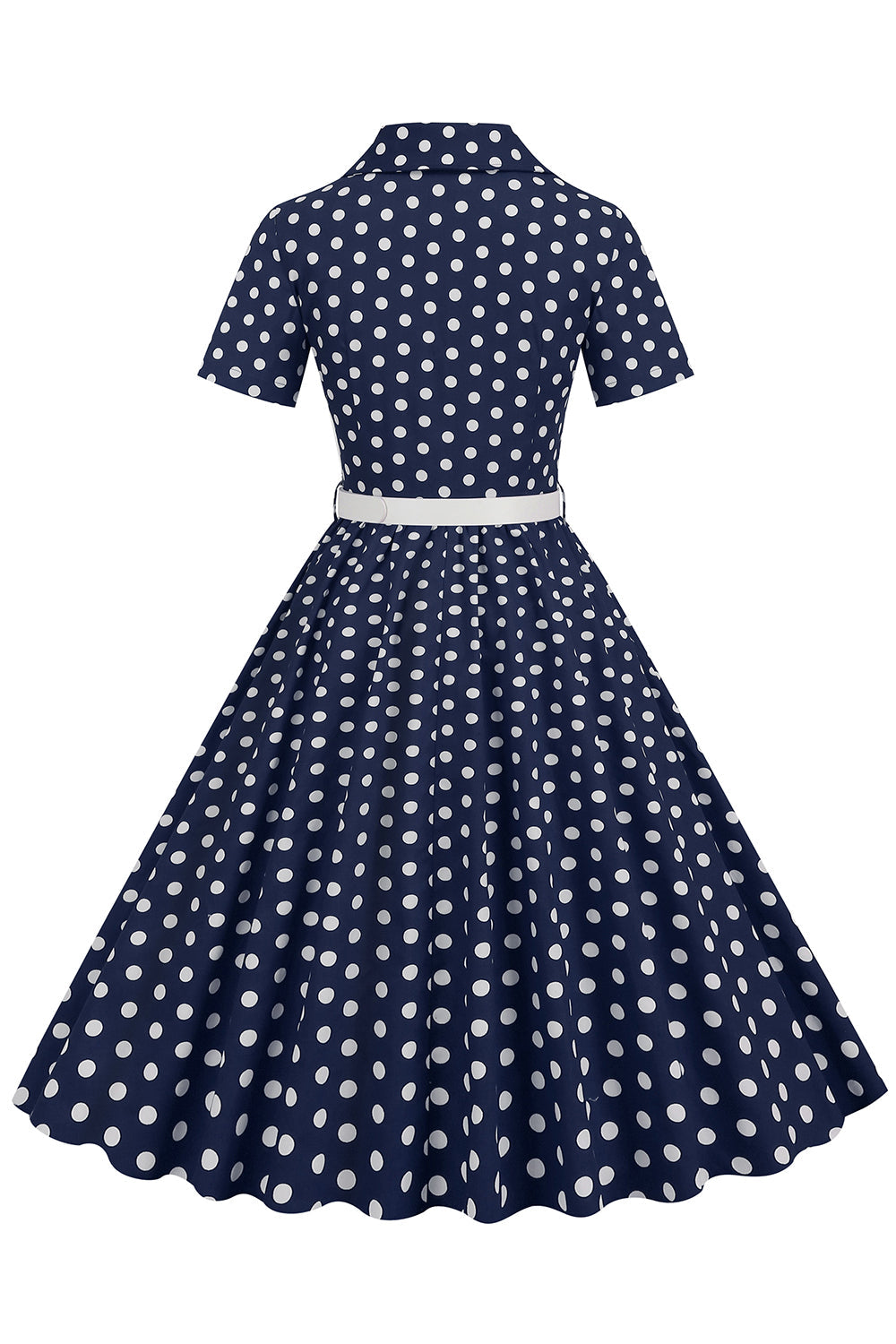 Cuello en V Azul Lunares 1950s Vestido