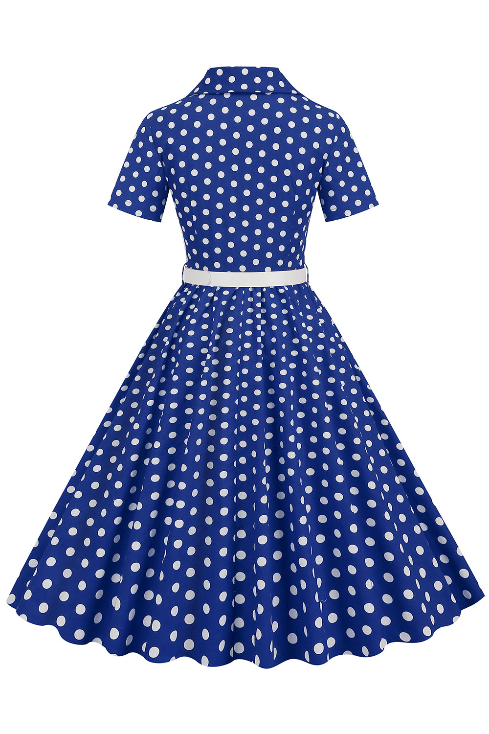 Cuello en V Azul Lunares 1950s Vestido