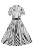 Cuello en V Azul Lunares 1950s Vestido