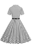 Cuello en V Azul Lunares 1950s Vestido