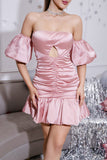 Vestido de Cóctel Con Volantes Corto Rosa