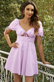 A Línea Escote Corazón Púrpura Claro Vestido de Cóctel