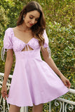 A Línea Escote Corazón Púrpura Claro Vestido de Cóctel