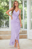 Púrpura Lunares Vestido Boda Invitada Asimétrico