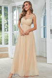 Vestido Boda Invitada Con Encaje Gasa Albaricoque