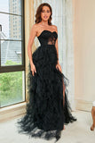 Vestido de Graduación Negro Sin Tirantes